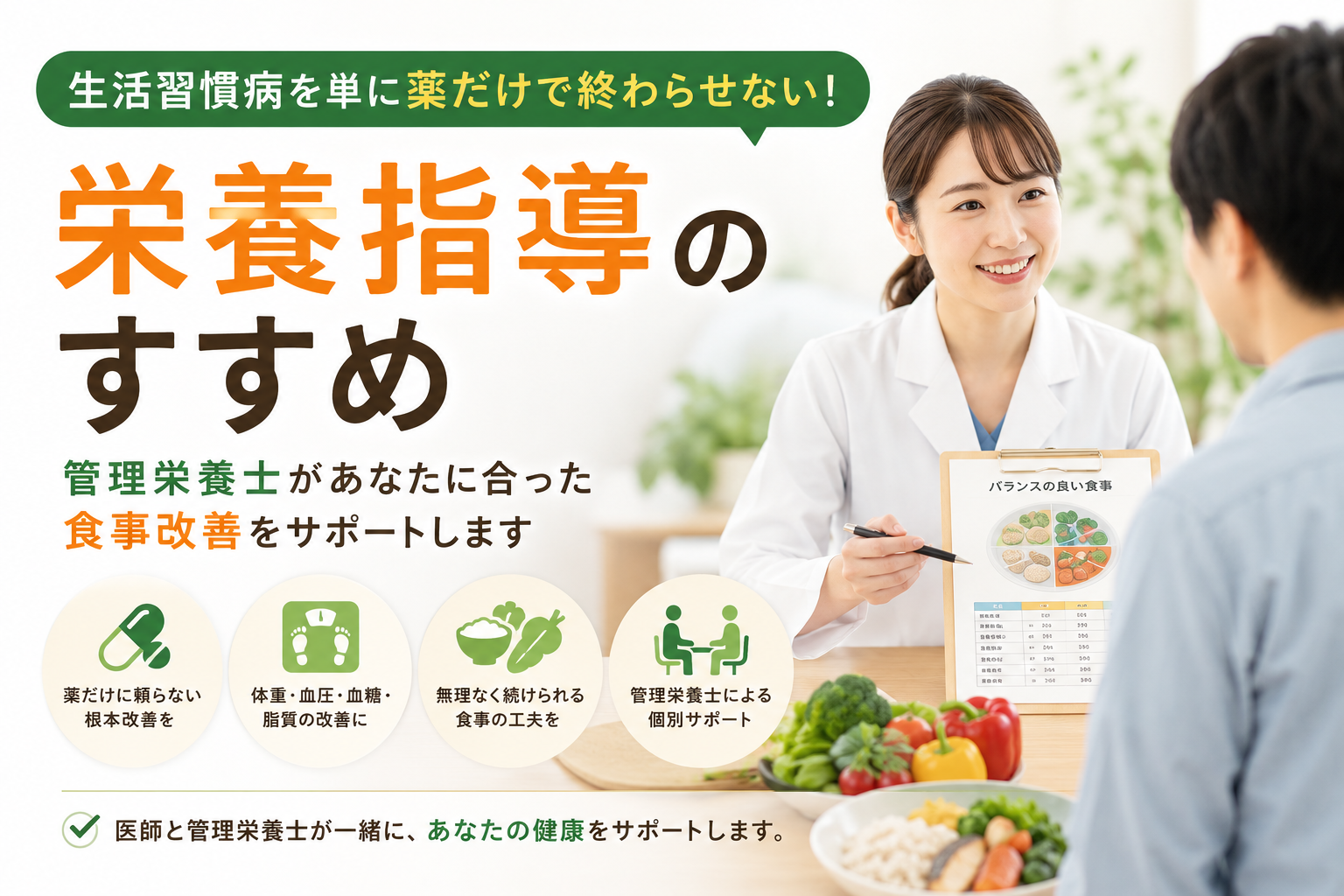 薬だけに頼らない生活習慣病治療 ― 栄養指導を受けてみませんか?